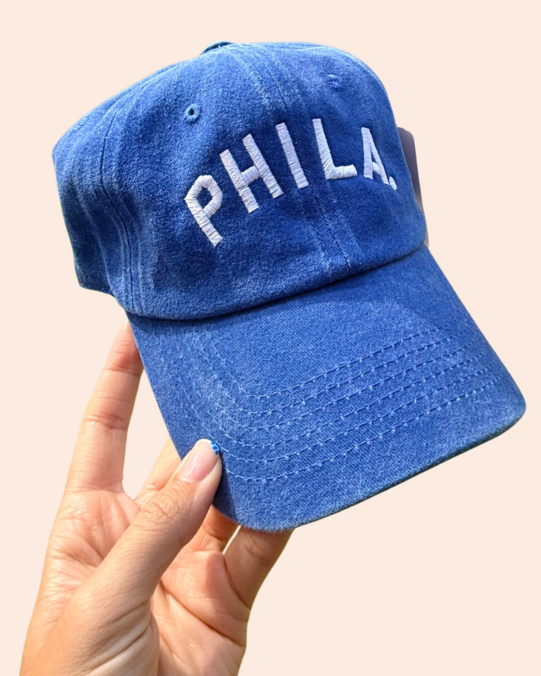 Blue + White PHILA Embroidered Adjustable Baseball Hat