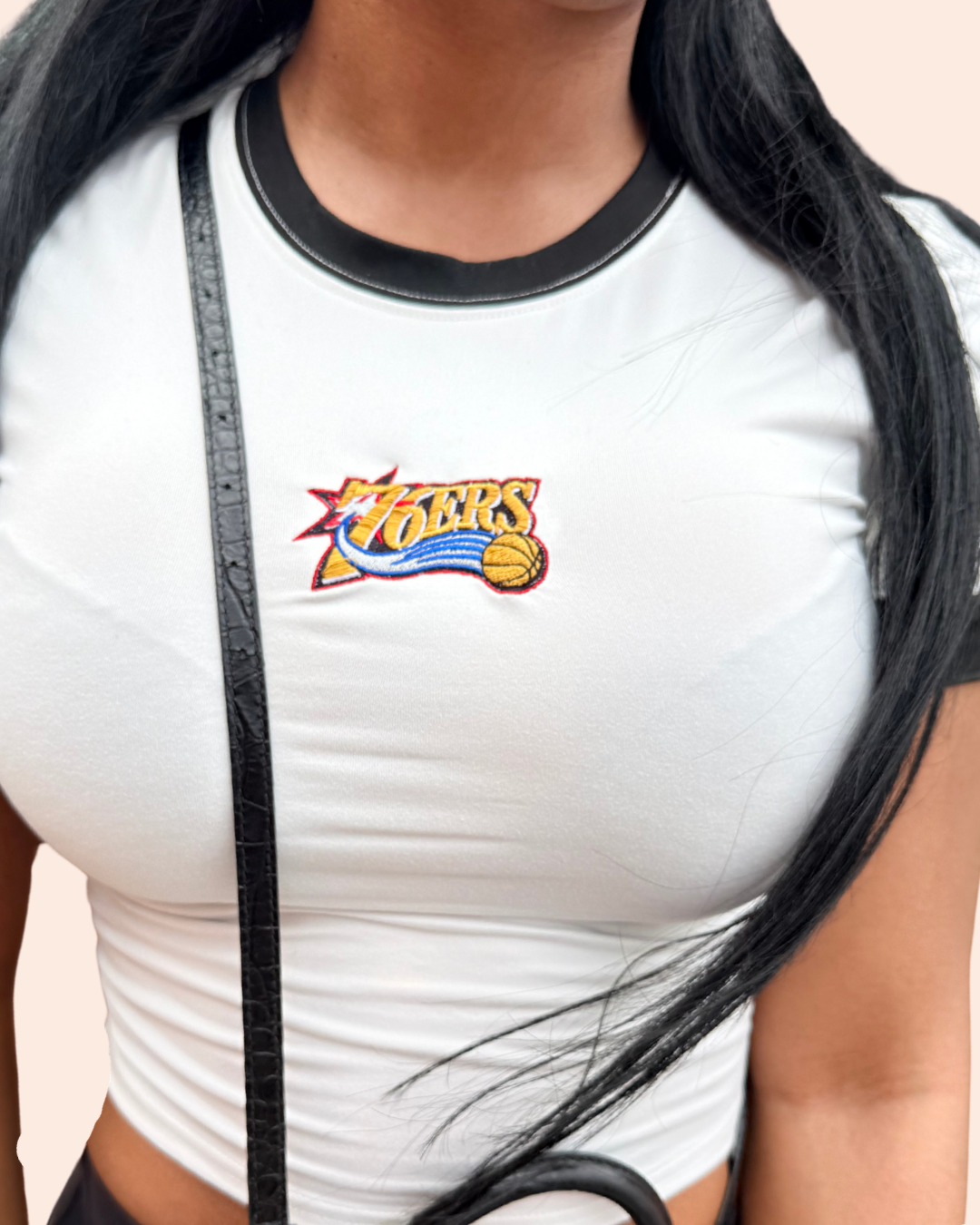 76ers Embroidered Varsity Trim Crop Top