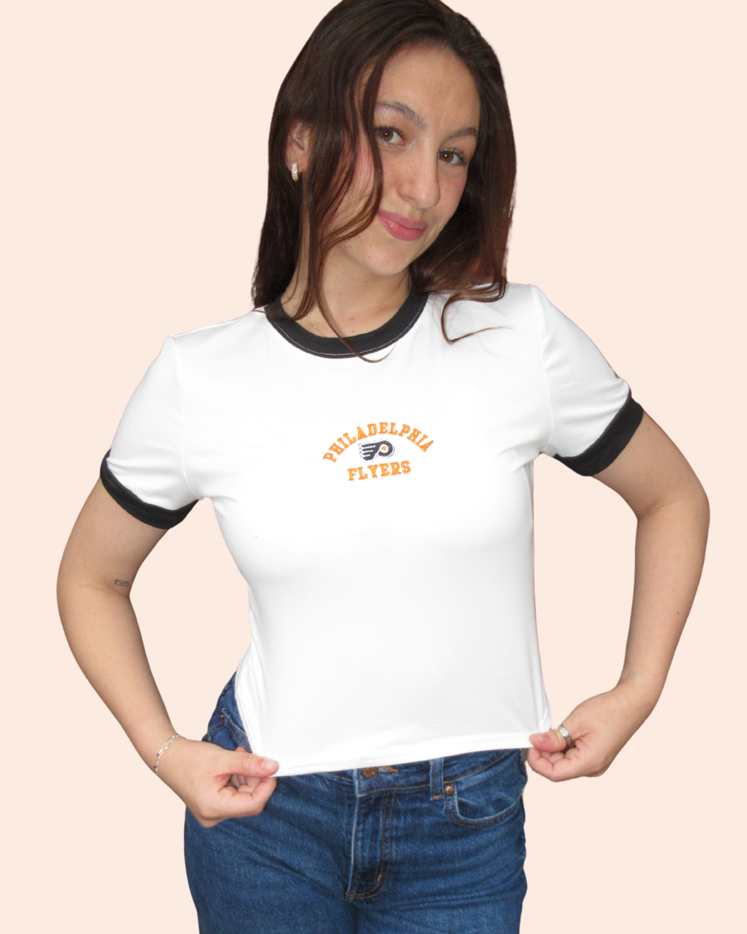 Black Trim Philadelphia Flyers Embroidered Baby Tee