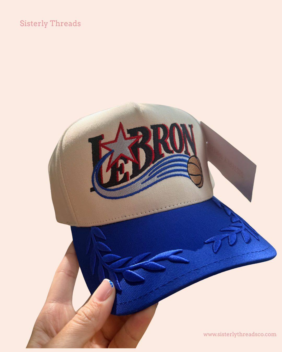 Blue Monochrome Embroidreed Brim LeBron Sixers Trucker Hat