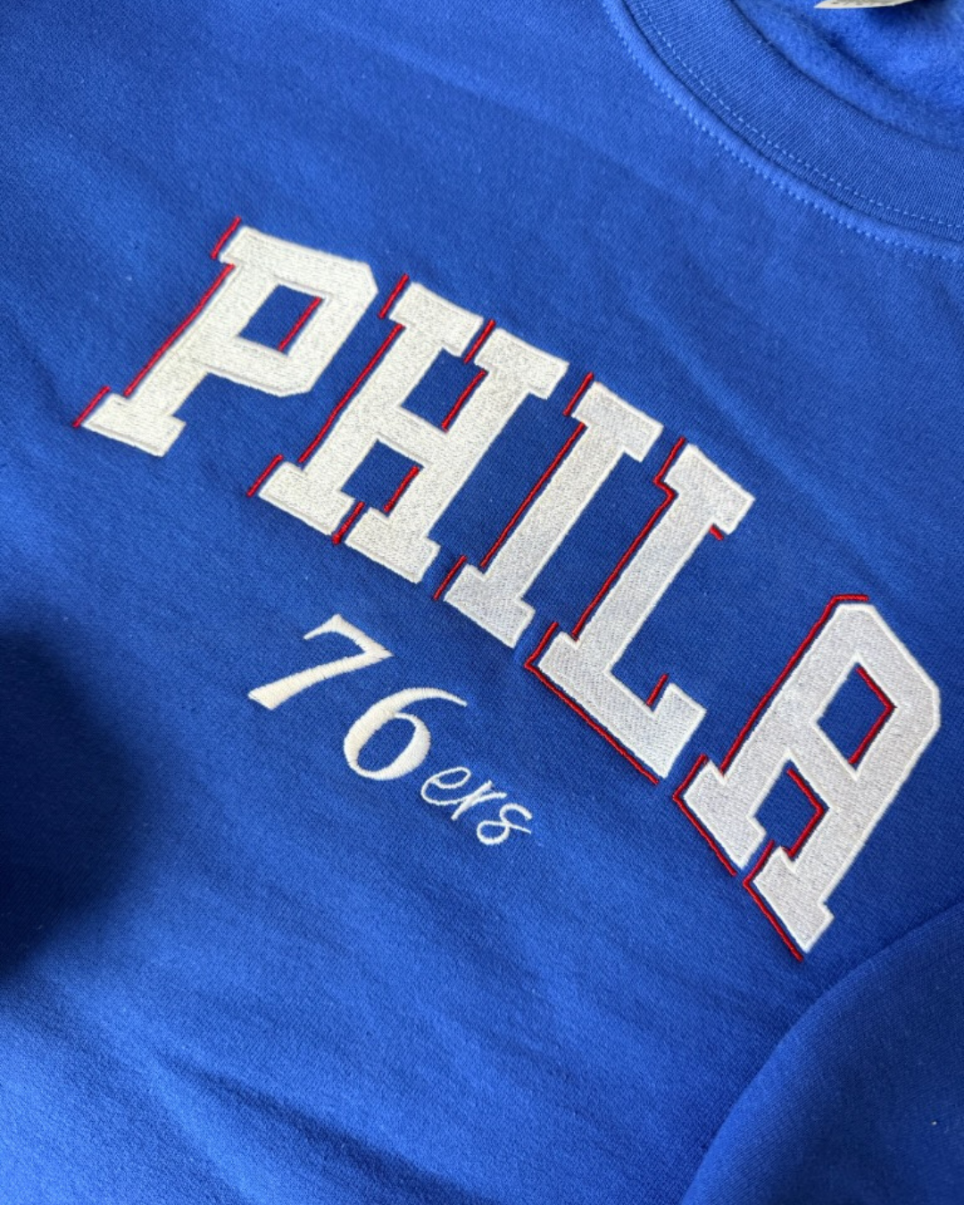 Blue + 76ers Embroidered Crewnecks