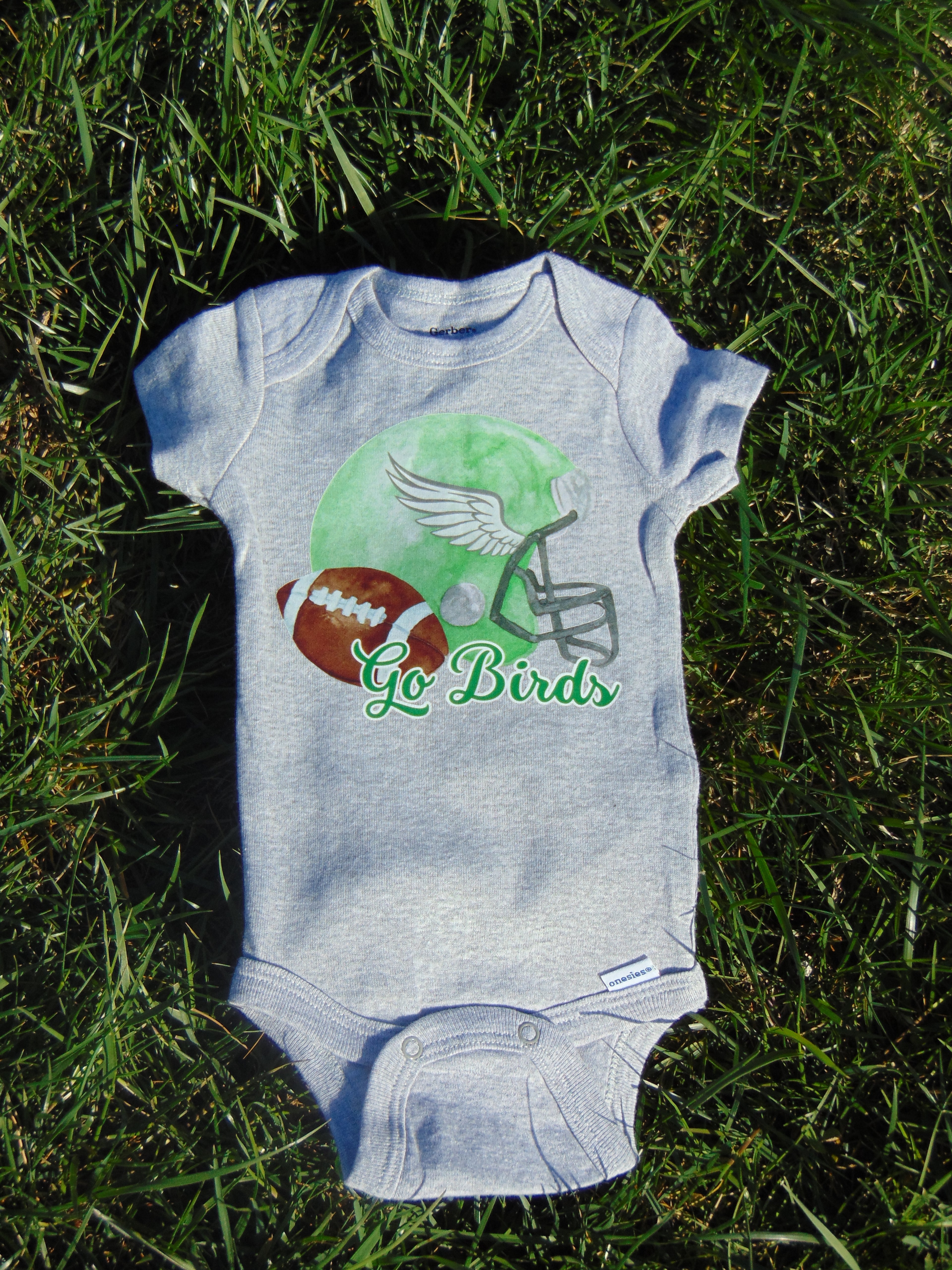 Unisex Grey Footballs + Helmets Eagles Onesie