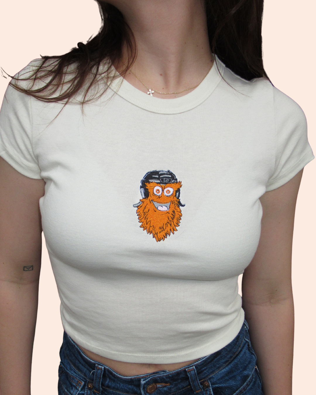 Cream Embroidered Gritty Baby Tee