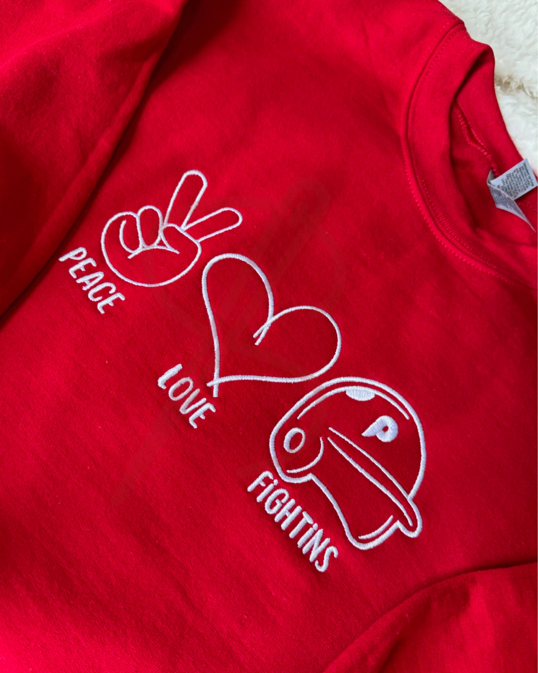 Peace, Love, Fightins Embroidered Crewneck