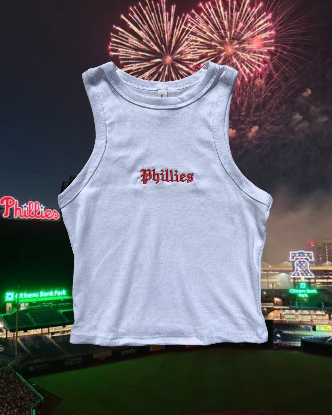 White Phillies Gothic Racerback Tank