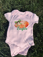 Pink Footballs + Bows Eagles Onesie