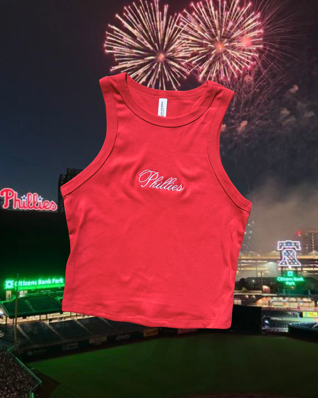 Red "Phillies" Script Racerbank Tank