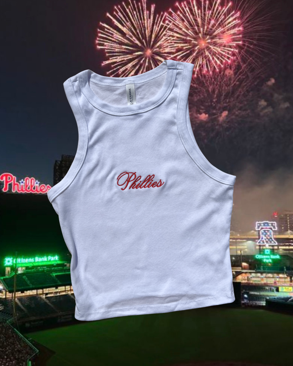 White "Philies" Script Racerbank Tank